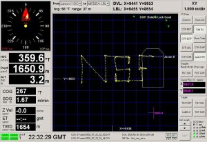 Figure 1: DVLNAV Screen shot showing actual closed-loop tracking performance of Jason II during July 2002 field trials at 1650m depth on the Juan de Fuca Ridge.